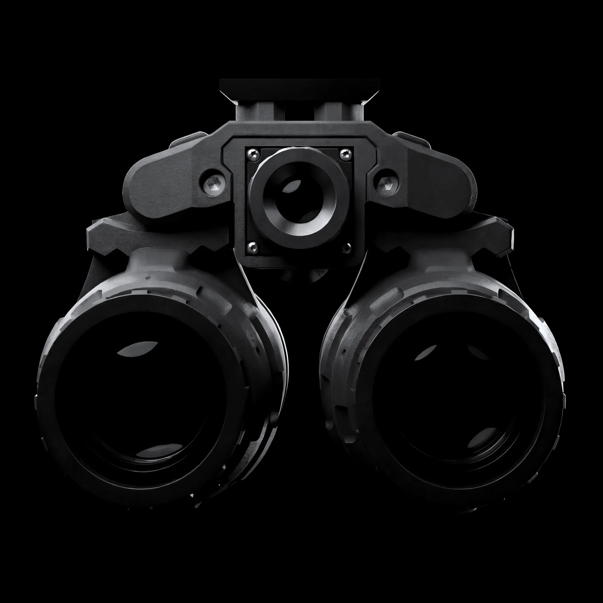The Atom binocular from the front: two large tube pods and a small thermal camera above the bridge.